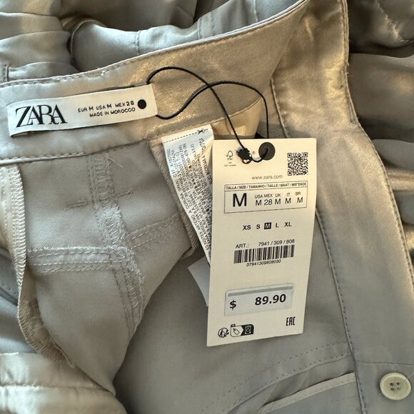 ZARA Cargo Pants Silver Satin Silky BRAND NEW WITH TAGS - Picture 4 of 4